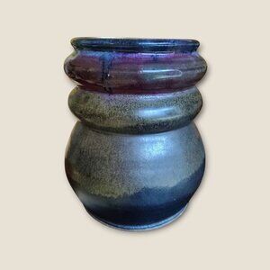 Studio Pottery Vase Signed Wesley 8x8 Multicolor Decorative Handmade Ceramic Art